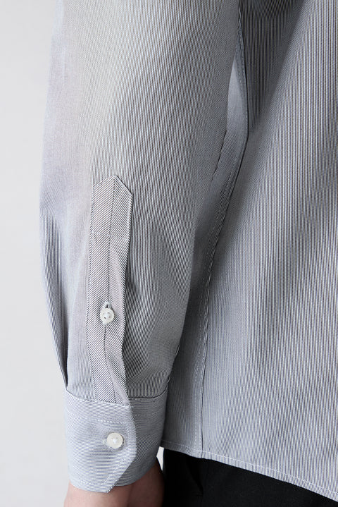 Dark Charcoal Long Sleeve Classic Italian Collar Striped Slim Fit Breathable Cotton Shirt