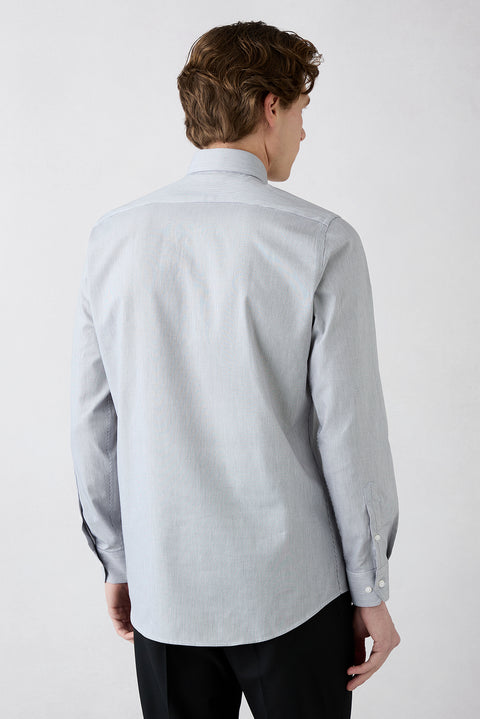 Dark Charcoal Long Sleeve Classic Italian Collar Striped Slim Fit Breathable Cotton Shirt