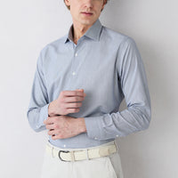 Dark Navy Blue Long Sleeve Classic Italian Collar Striped Slim Fit Breathable Cotton Shirt