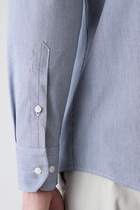 Dark Navy Blue Long Sleeve Classic Italian Collar Striped Slim Fit Breathable Cotton Shirt