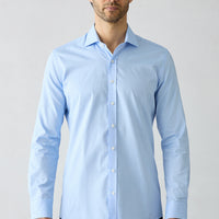 Blue Long Sleeve Slim Fit Half Italian Collar Cotton Shirt