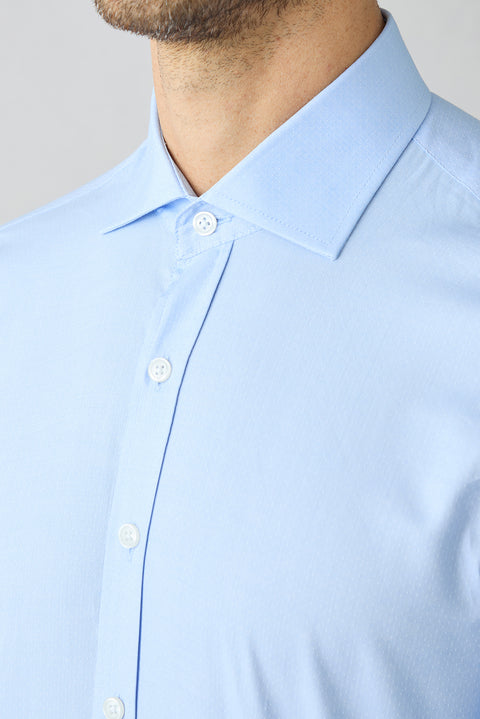 Blue Long Sleeve Slim Fit Half Italian Collar Cotton Shirt