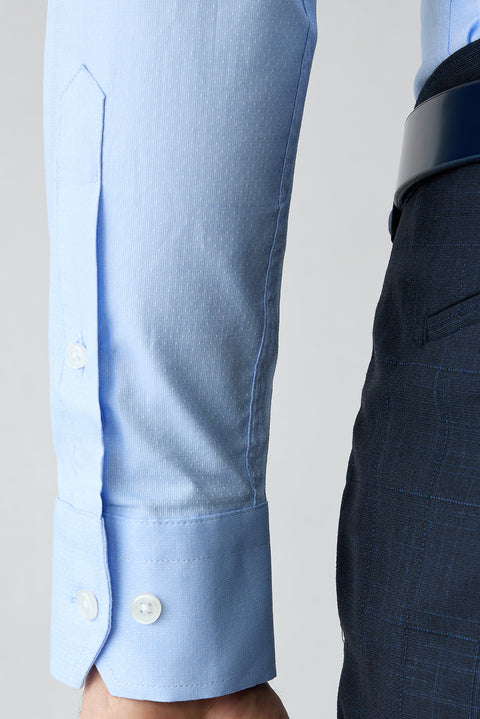 Blue Long Sleeve Slim Fit Half Italian Collar Cotton Shirt