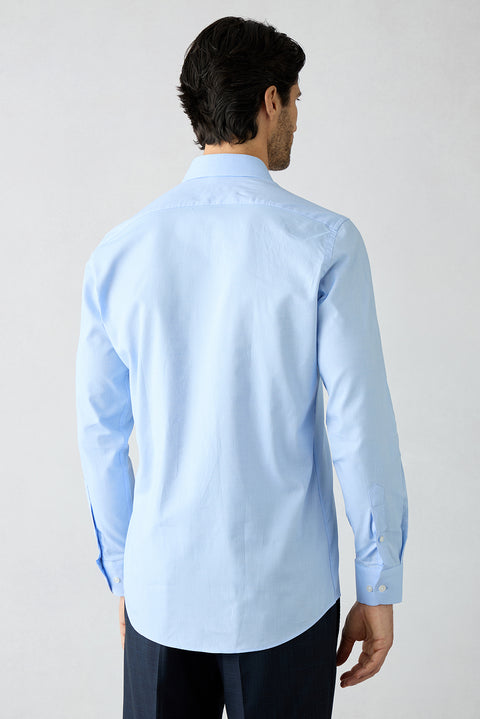 Blue Long Sleeve Slim Fit Half Italian Collar Cotton Shirt