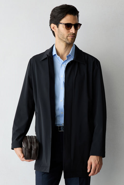 Blue Long Sleeve Slim Fit Half Italian Collar Cotton Shirt