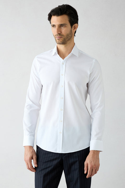 Beyaz Uzun Kol Slim Fit Klasik Desenli %100 Pamuk Gömlek