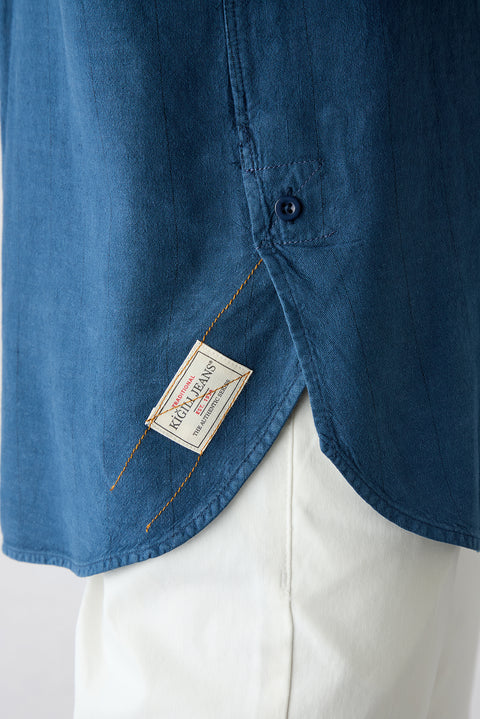 Mid-Navy Long Sleeve Regular Fit Striped Linen Blend Shirt