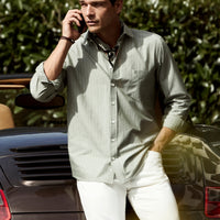 Light Green Long Sleeve Regular Fit Cotton Striped Shirt