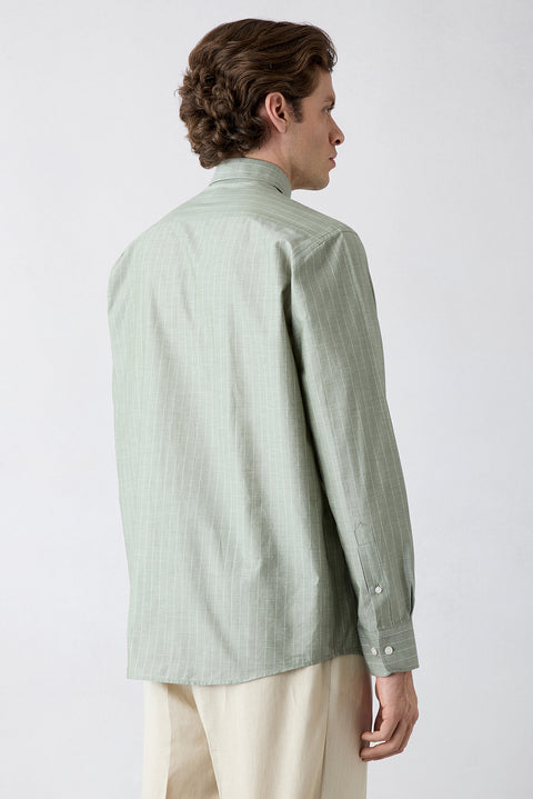 Light Green Long Sleeve Regular Fit Cotton Striped Shirt