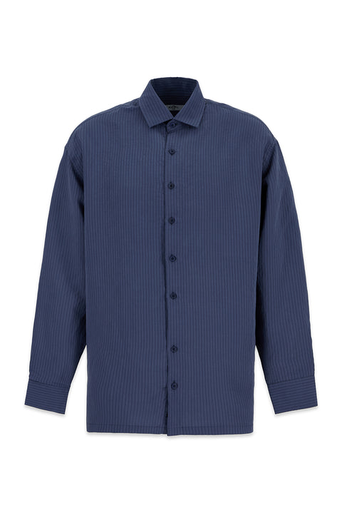 Medium Navy Long Sleeve Oversize Striped Modal Shirt