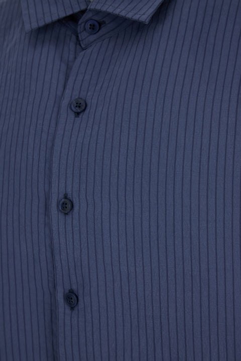 Medium Navy Long Sleeve Oversize Striped Modal Shirt