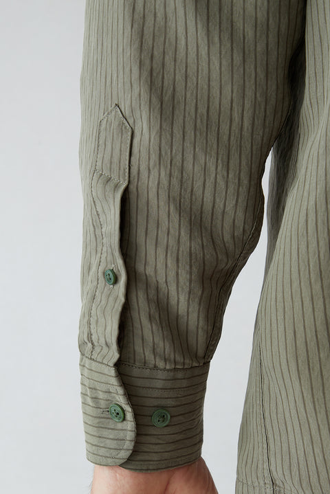 Medium Khaki Long Sleeve Oversize Striped Modal Shirt