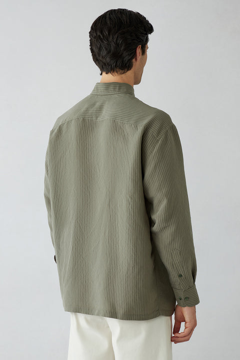 Medium Khaki Long Sleeve Oversize Striped Modal Shirt