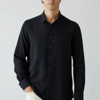Black Long Sleeve Regular Fit Plain Cotton Shirt