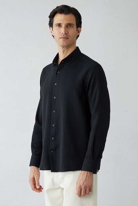 Black Long Sleeve Regular Fit Plain Cotton Shirt