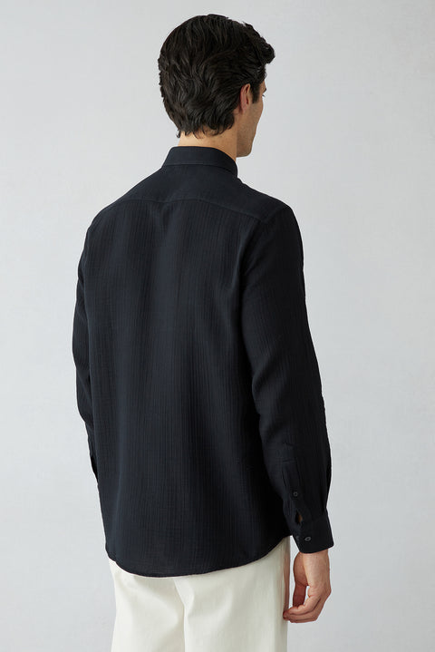 Black Long Sleeve Regular Fit Plain Cotton Shirt