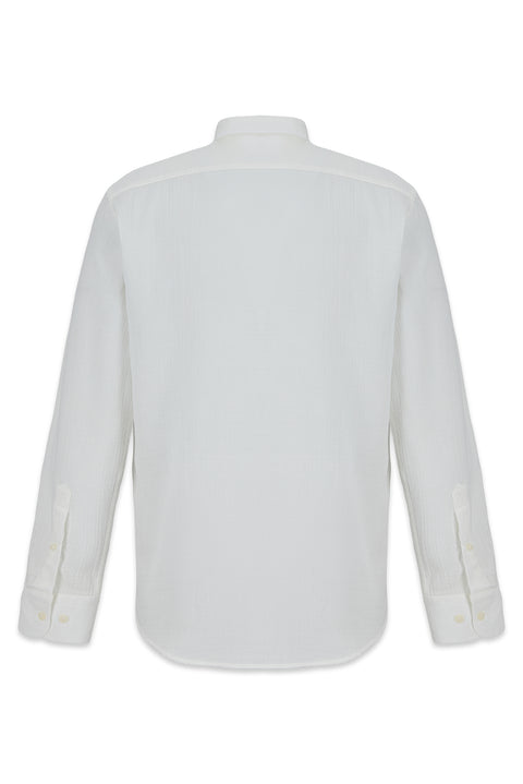 Off-white long-sleeved regular fit plain cotton shirt