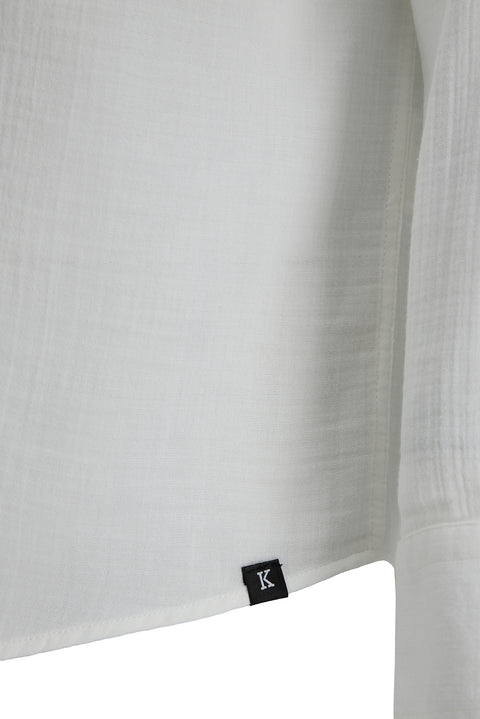 Off-white long-sleeved regular fit plain cotton shirt