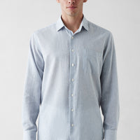 Blue Short Sleeve Regular Fit Striped Cotton Shirt