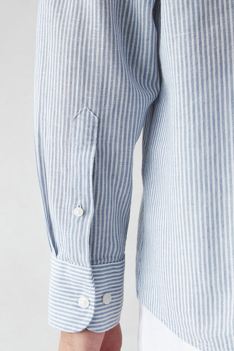 Blue Short Sleeve Regular Fit Striped Cotton Shirt