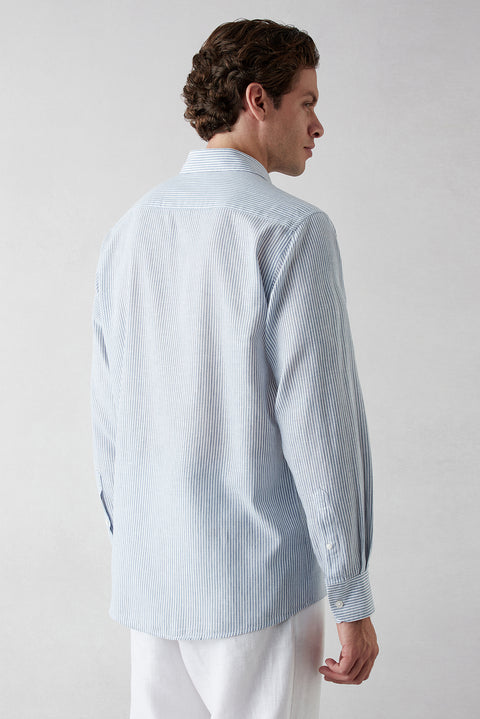 Blue Short Sleeve Regular Fit Striped Cotton Shirt