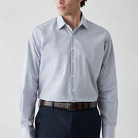 Dark Navy Long-Sleeve Classic Striped Cotton Shirt