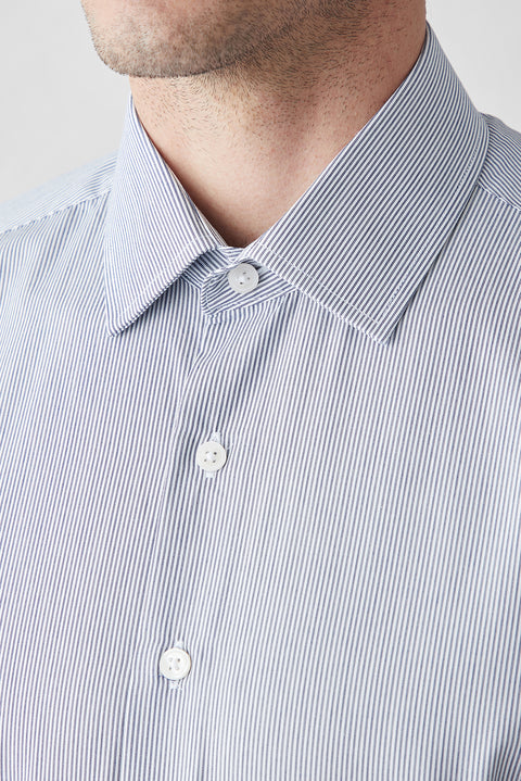 Dark Navy Long-Sleeve Classic Striped Cotton Shirt