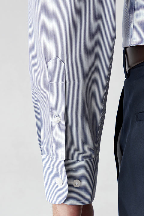 Dark Navy Long-Sleeve Classic Striped Cotton Shirt