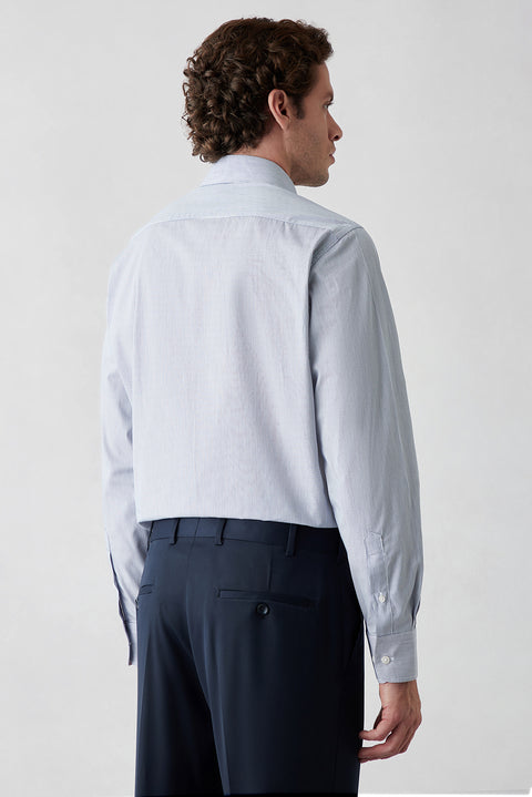 Dark Navy Long-Sleeve Classic Striped Cotton Shirt