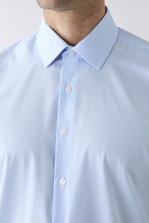 Light Blue Long Sleeve Classic Striped Cotton Shirt