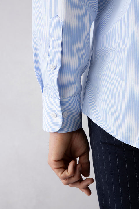 Light Blue Long Sleeve Classic Striped Cotton Shirt