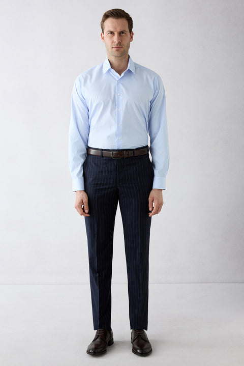 Light Blue Long Sleeve Classic Striped Cotton Shirt