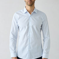 Blue Long Sleeve Slim Fit Cotton Striped Shirt
