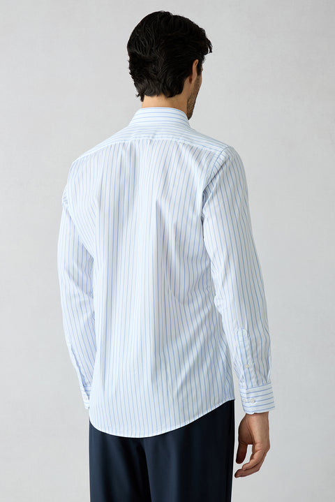 Blue Long Sleeve Slim Fit Cotton Striped Shirt