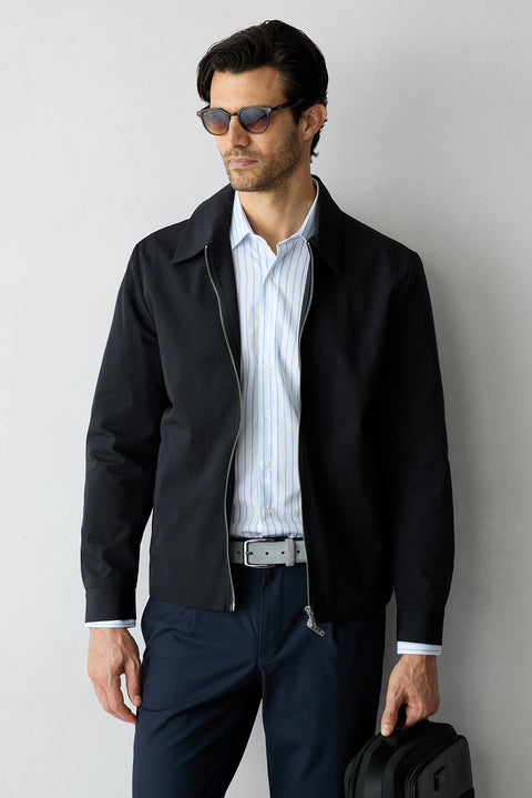 Blue Long Sleeve Slim Fit Cotton Striped Shirt