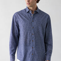 Dark Navy Long Sleeve Oversize Linen Striped Shirt