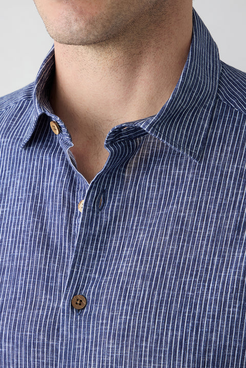 Dark Navy Long Sleeve Oversize Linen Striped Shirt