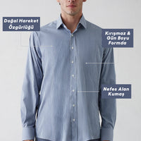 Medium Navy Long Sleeve Regular Striped Cotton Shirt