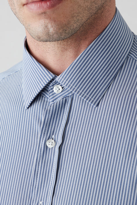 Medium Navy Long Sleeve Regular Striped Cotton Shirt