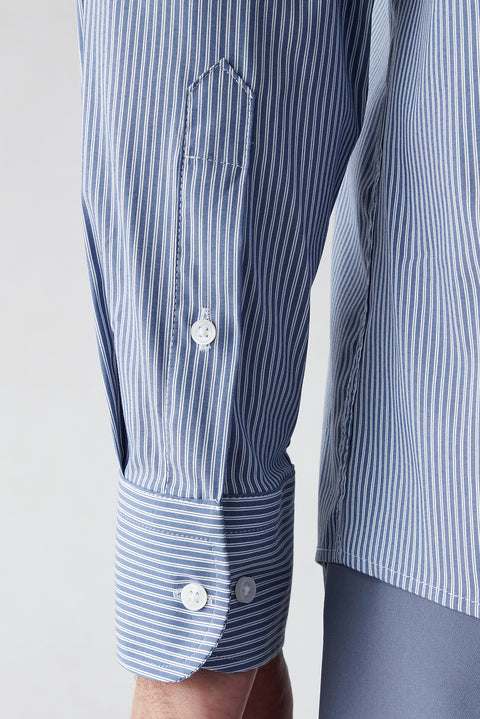 Medium Navy Long Sleeve Regular Striped Cotton Shirt