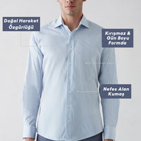Mavi Techno-Line Uzun Kol Slim Fit Çizgili Klasik Pamuklu Gömlek