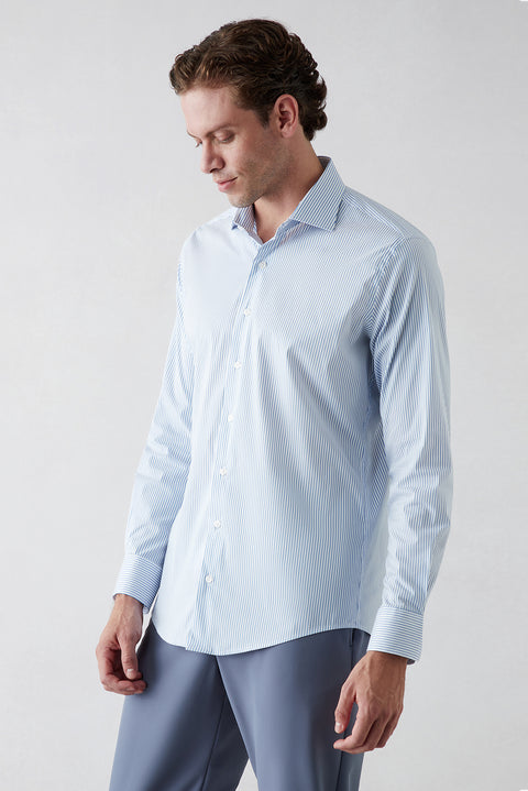 Mavi Techno-Line Uzun Kol Slim Fit Çizgili Klasik Pamuklu Gömlek