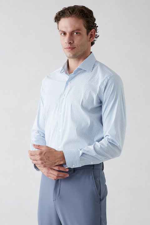 Mavi Techno-Line Uzun Kol Slim Fit Çizgili Klasik Pamuklu Gömlek