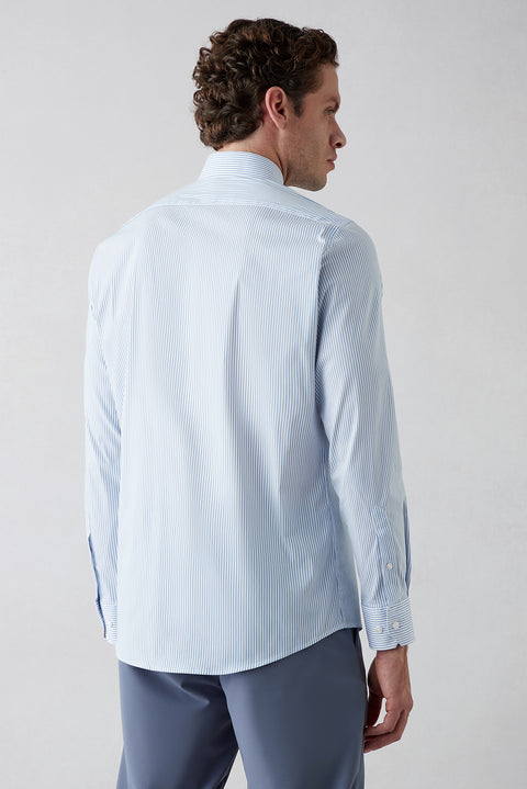 Mavi Techno-Line Uzun Kol Slim Fit Çizgili Klasik Pamuklu Gömlek