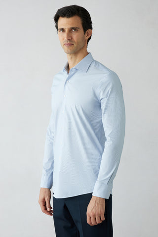  Mavi Techno-Line Uzun Kol Slim Fit Çizgili Pamuklu Gömlek