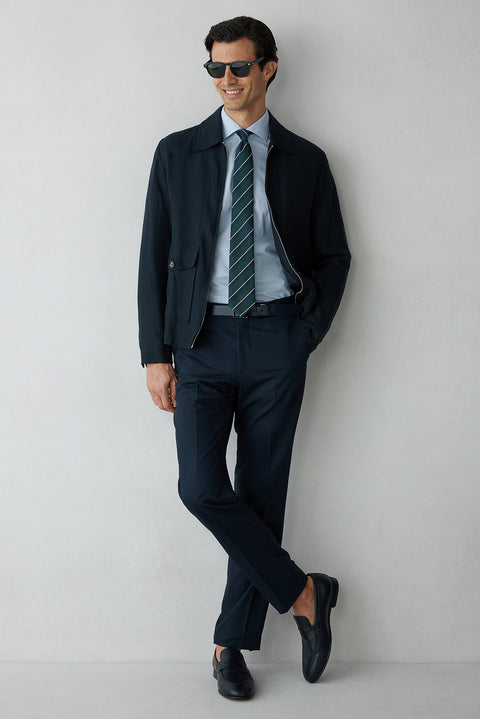 Blue Long Sleeve Slim Fit Striped Cotton Shirt