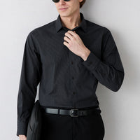 Black Long Sleeve Regular Fit Striped Pocketed Breathable Cotton Shirt
