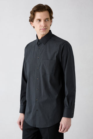  Siyah Uzun Kol Slim Fit Çizgili Gömlek