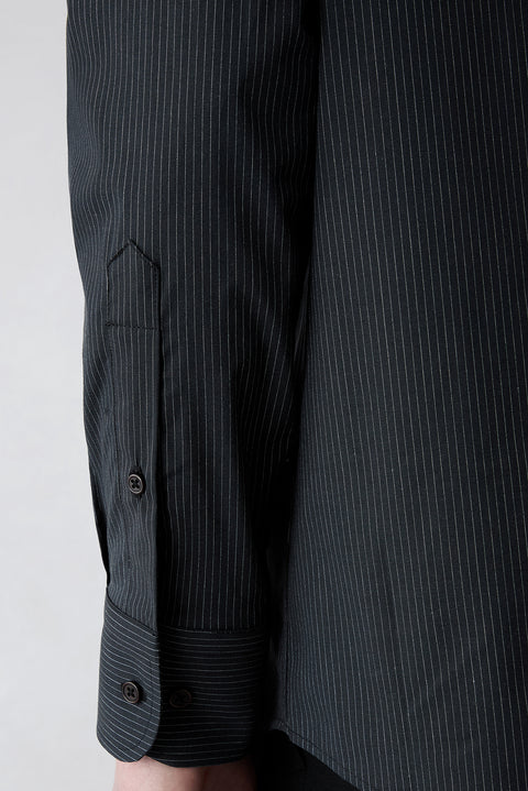 Black Long Sleeve Regular Fit Striped Pocketed Breathable Cotton Shirt