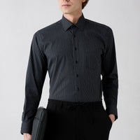 Black Long Sleeve Slim Fit Striped Pocketed Cotton Breathable Classic Shirt